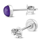 Amethyst Stone Round Sterling Silver Stud Earrings, e440st